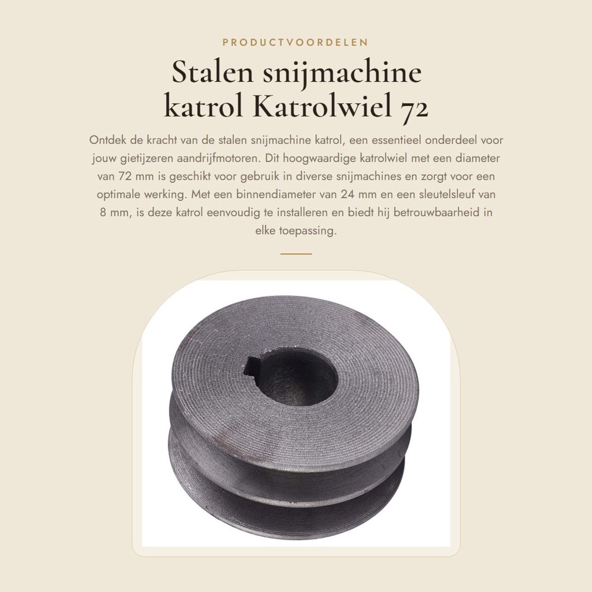 Dailygoods- Snijmachine Katrol - Stalen Katrolwiel - Diameter 72 mm - Binnendiameter 24 mm - Hoogwaardig Materiaal - Gewicht 523 g