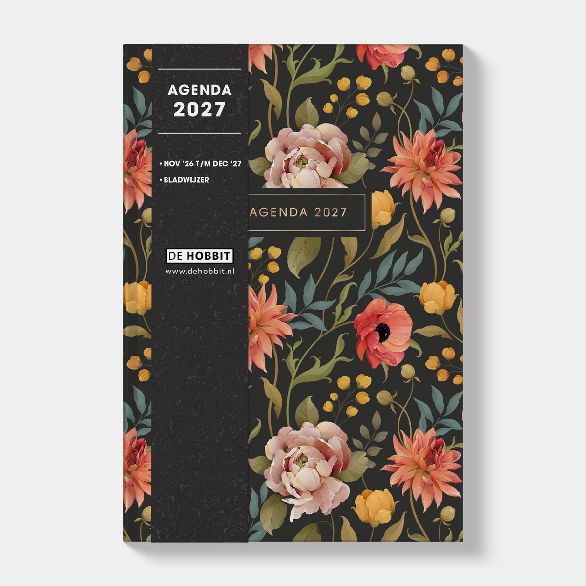Hobbit - Basic Agenda 2027 - A5 (14 x 20,5 cm) - 1 week op 2 pagina's - Harde Kaft - Vintage Bloemen