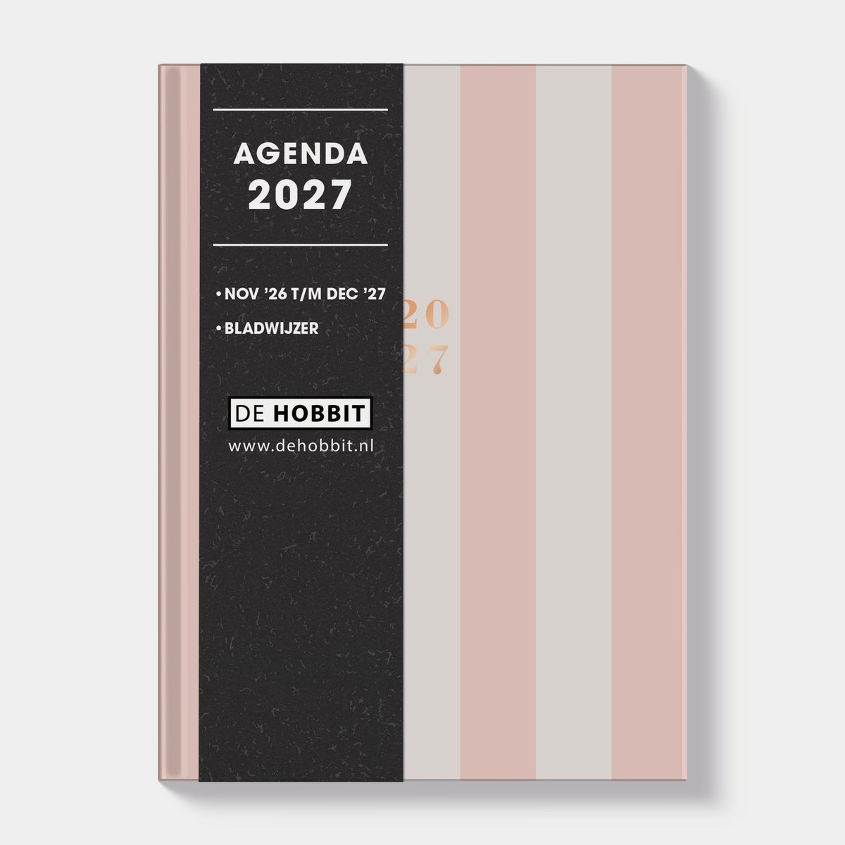 Hobbit - Pocket Agenda 2027 - Agenda A6 (14 x 10,5 cm) - 1 week op 2 pagina's - A6 agenda met harde kaft - Roze Strepen