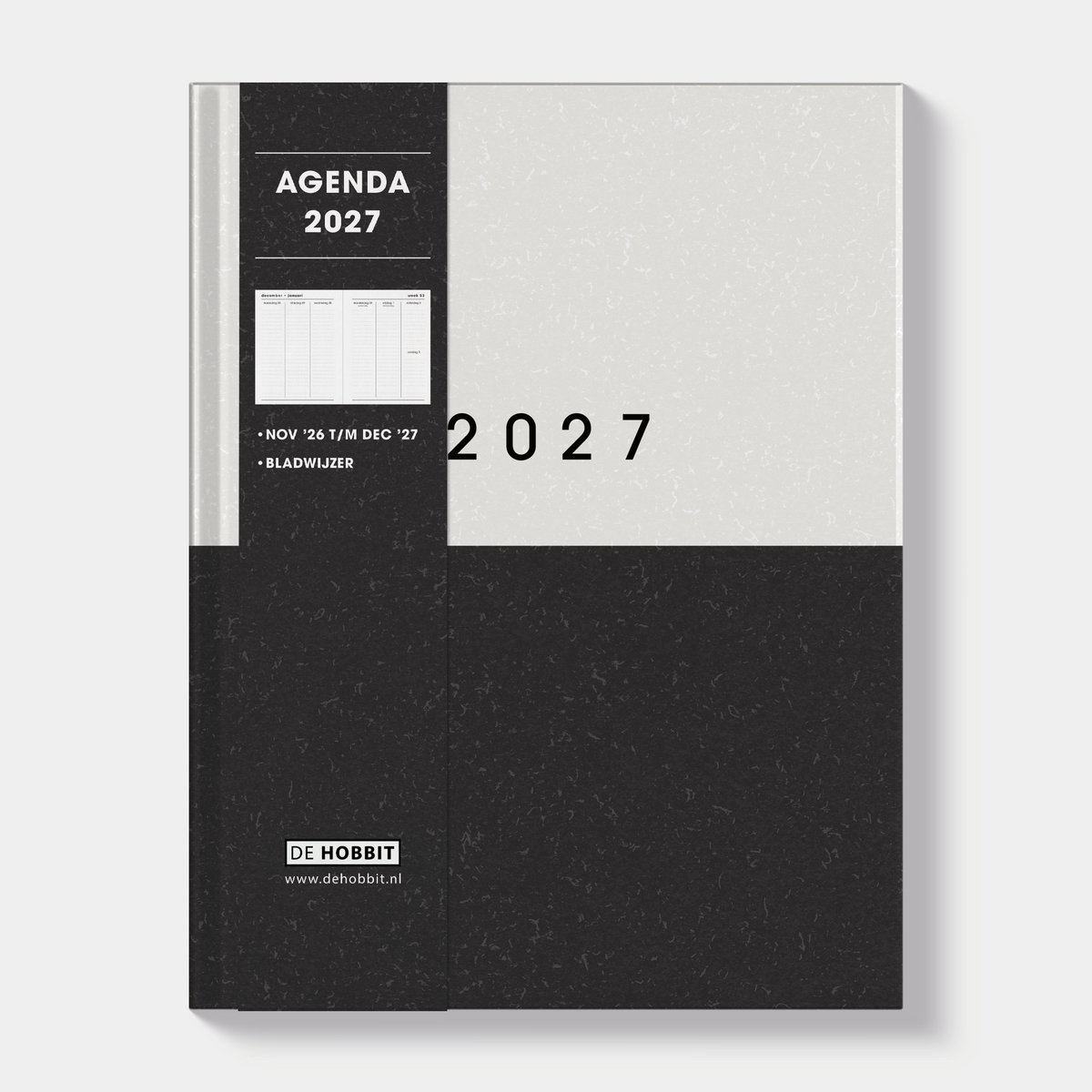 Hobbit - Basic Agenda 2027 - ±A4 (26,5 x 20,5 cm) - 1 week op 2 pagina's - Harde Kaft – Zwart/Wit