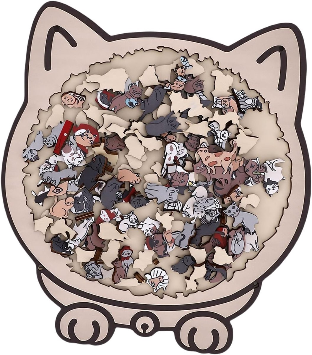 Houten Kattenpuzzel - Dierenpuzzel - Ontspanning en decoratie - Uniek gevormde stukken - 135 stukjes - Niet gespecificeerd