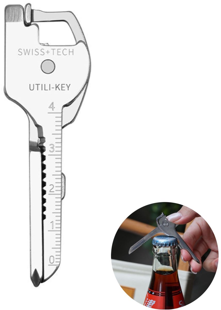 Dailygoods- Sleutelhanger 6-in-1 roestvrij staal - Multitool - Zakschroevendraaier - Flesopener - Outdoor - Compact 7 cm