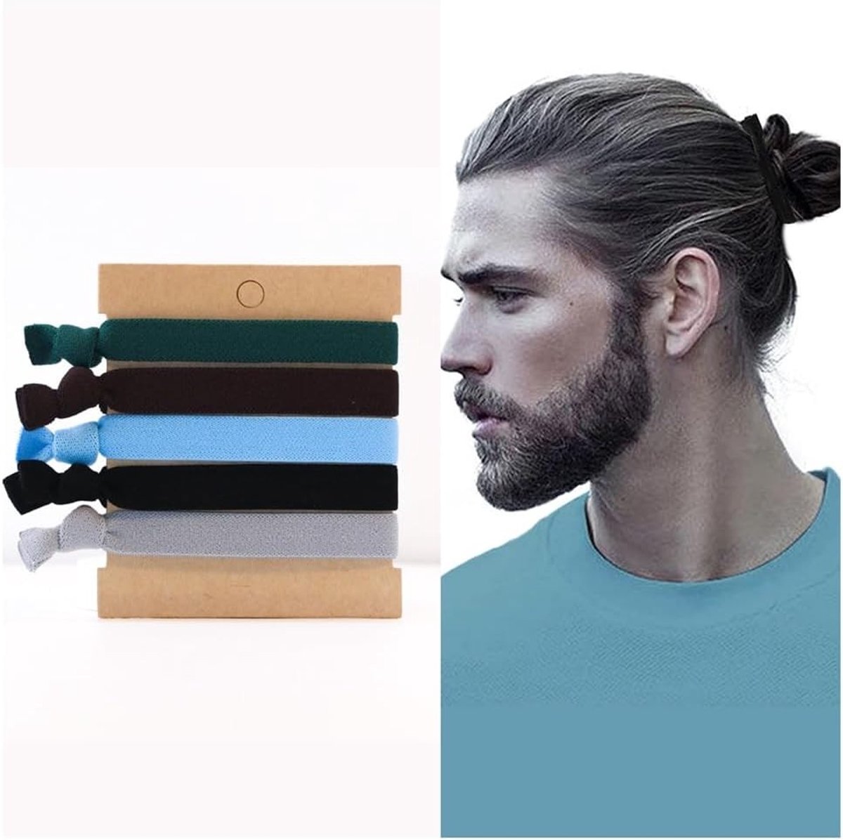 Haarbanden voor Mannen - 10 Stuks, Elastische Knotted Haaraccessoires voor Sport en Lang Haar, Geschikt voor Krullend en Dik Haar, Groen