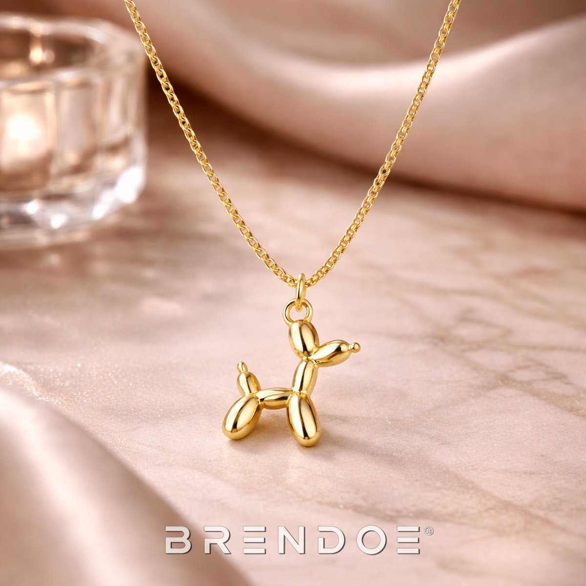 Brendoe Ketting Hond Hanger Goudkleurig – Ballon Hond Ketting Dames – 18K Verguld RVS – Subtiele Dieren Ketting – Minimalistische Sieraden