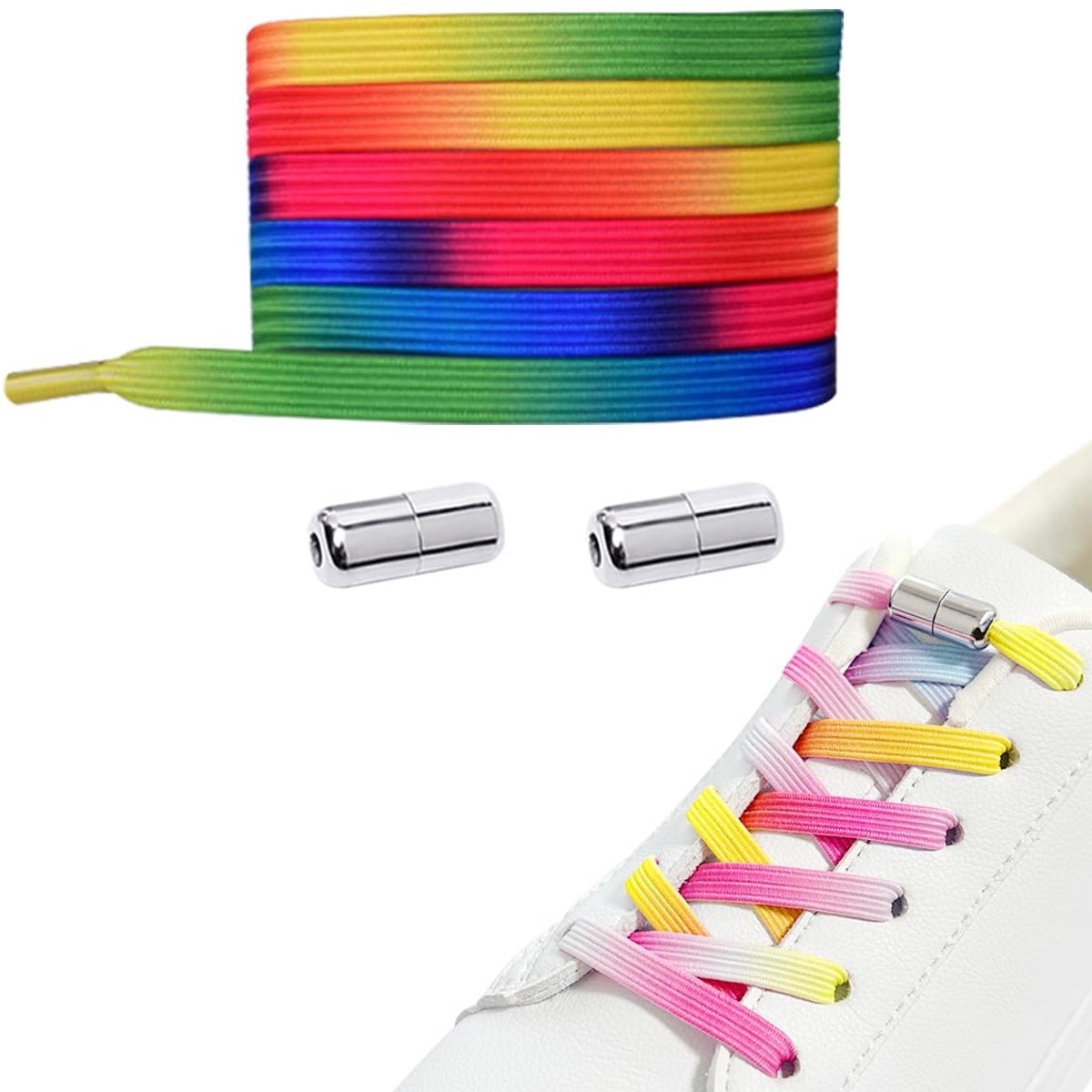 Dailygoods- Elastische Veters - Metalen Capsules - Snelsluiting - Platte Veters - Voor Kinderen/Volwassenen - Comfortabele Pasvorm - Schoenveters