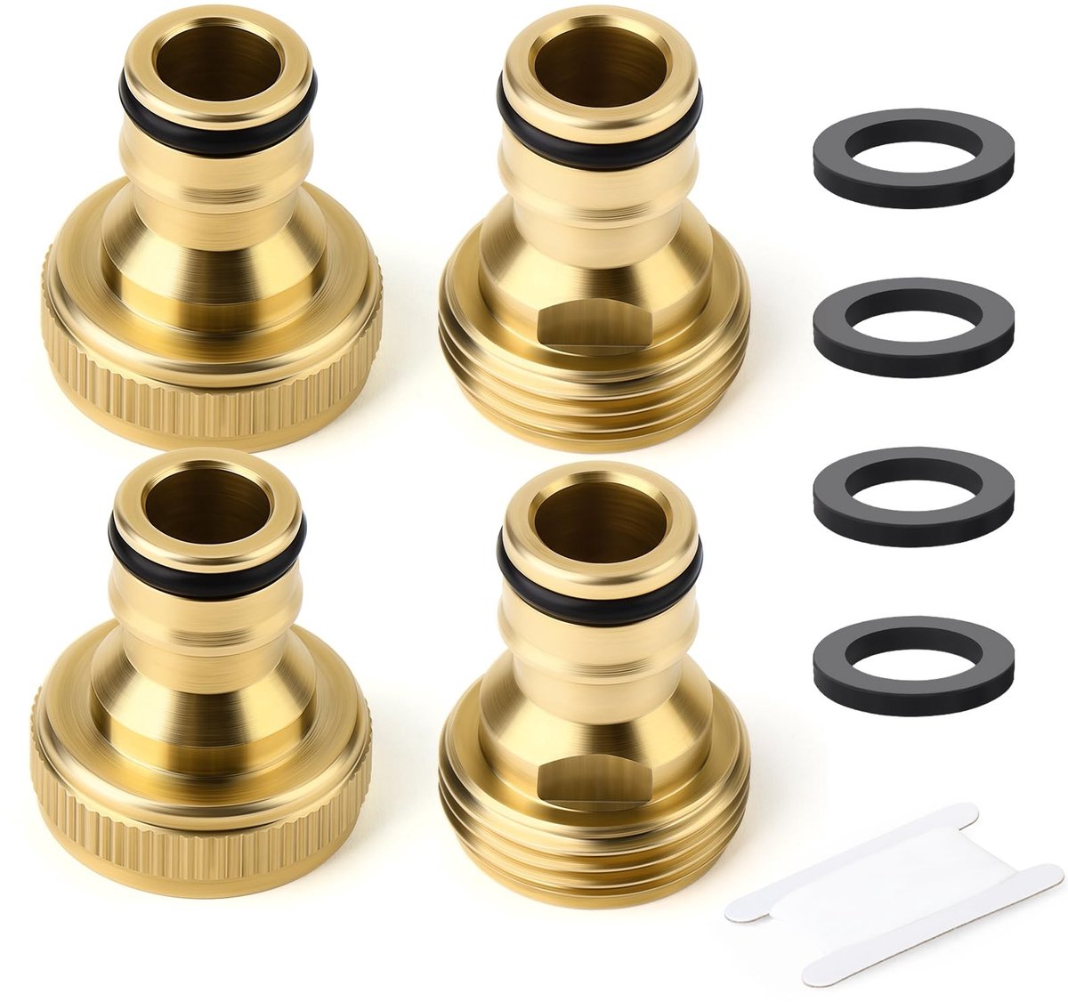 Dailygoods - Tuinslang snelkoppeling - Messing waterleiding verbinding - 4 stuks - Eenvoudige installatie - Afdichting met rubbers - Geschikt voor tui...