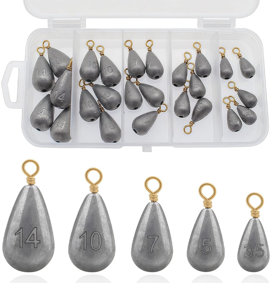 Dailygoods- Angelset 25 Stuks - Swivel - Drop Shot Gewichten - Bass Casting Gewichten - Meervalvissen - Zout- en Zoetwater - Visgewichten