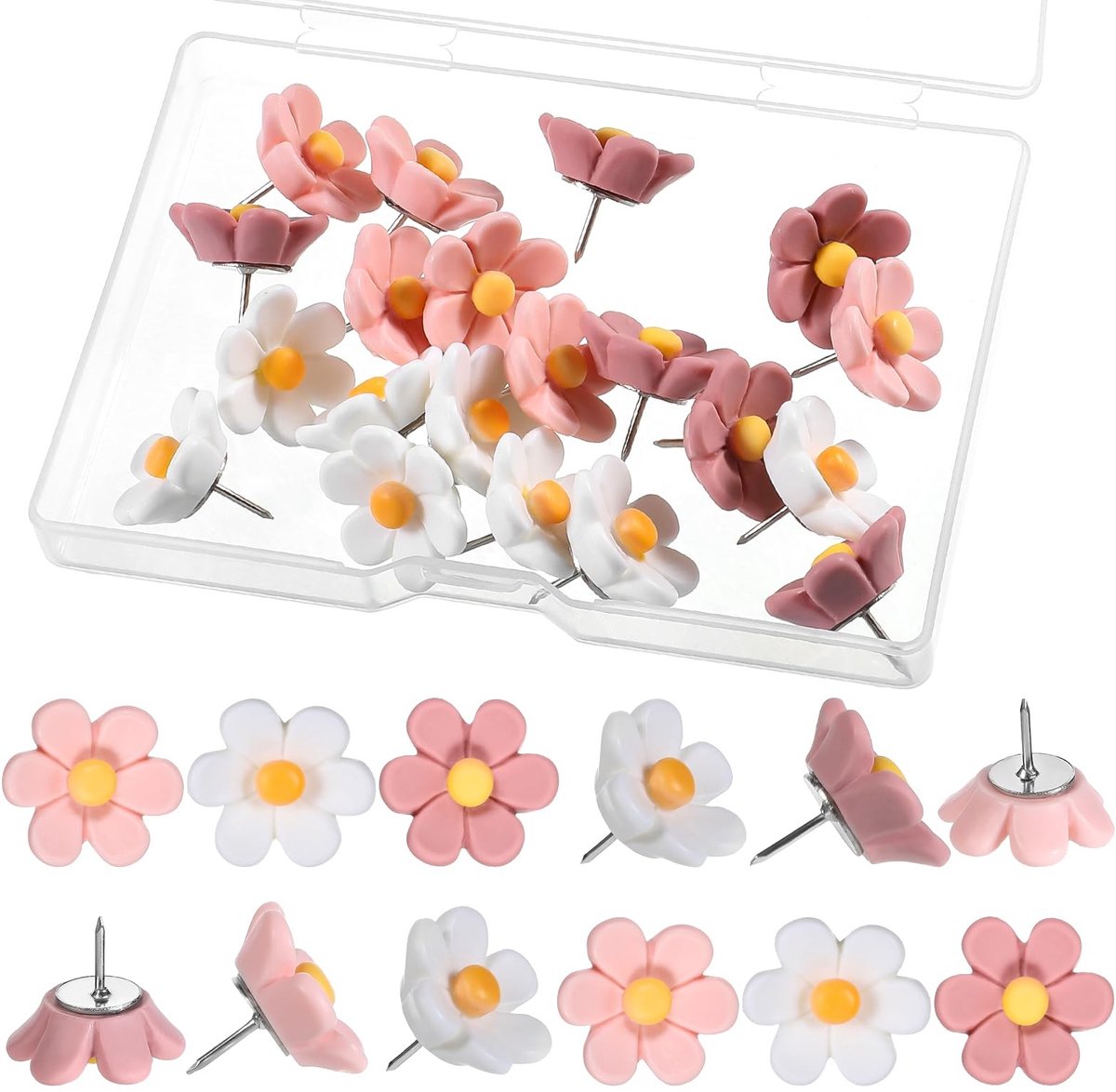 Dailygoods- Prikspelden 20 stuks - Bloemige Punaises - Decoratieve Prikbord Spelden - Creatieve Naalden - Hoogwaardig Hars/Metaal - Charmant Design