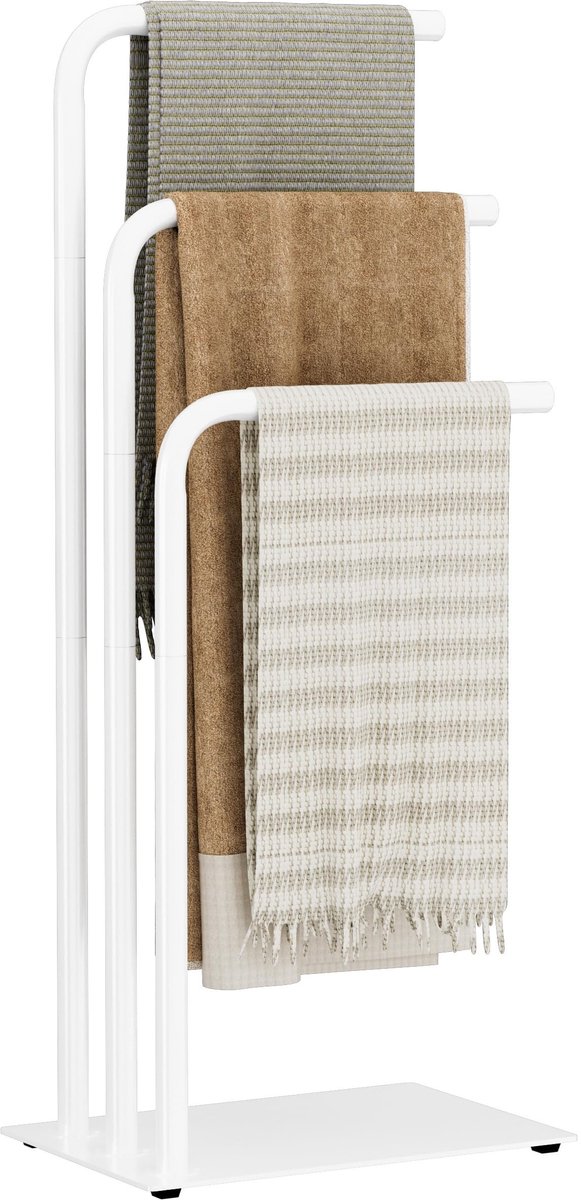 Dailygoods- Handdoekenrek 3-laags - Vrijstaand Met Plank - Metalen Handdoekhouder - Droogrek - 40 × 30 × 80 cm - Wit