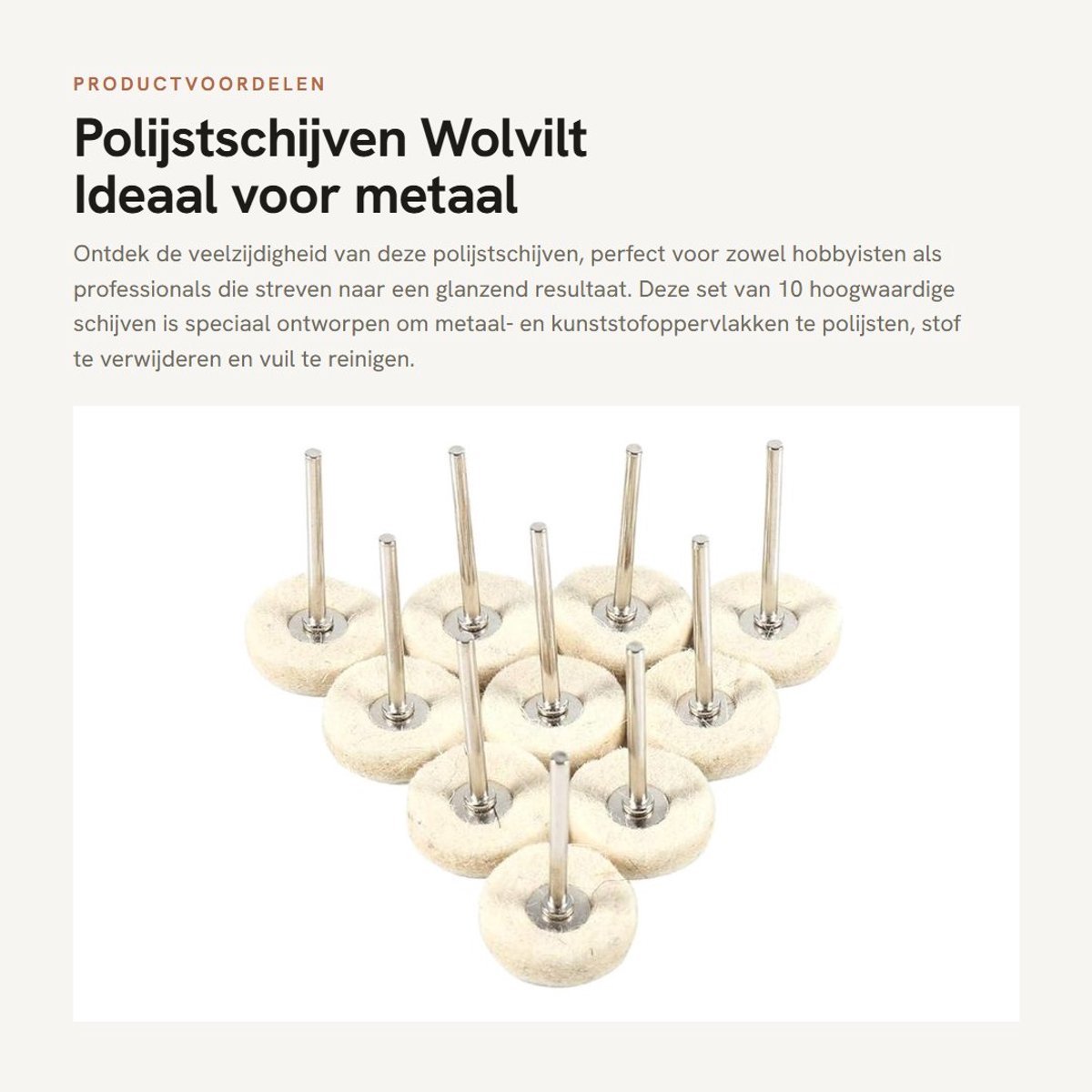 Dailygoods- Polijstschijf Set 10 Stuks - Gemonteerde Wol - Zachte Fijne Vilt - Voor Boormachine - 25 mm - Voor Rotatietool - Polijstborstel