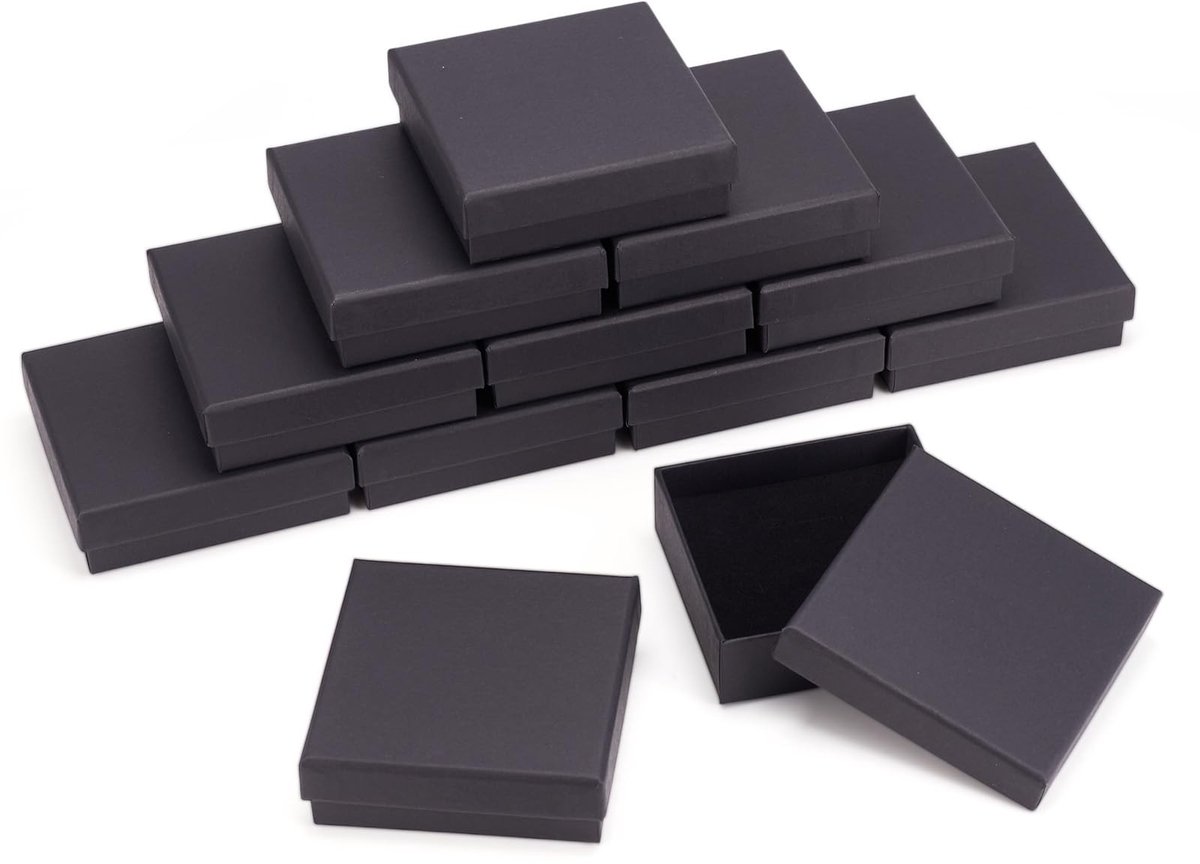 Dailygoods- Sieradenbox 18 Stuks - Kartonnen Geschenkdozen - 9,1x9,1x2,9cm - Duurzaam Materiaal - Met Deksel - Sieraden Opslag - Juwelendoos