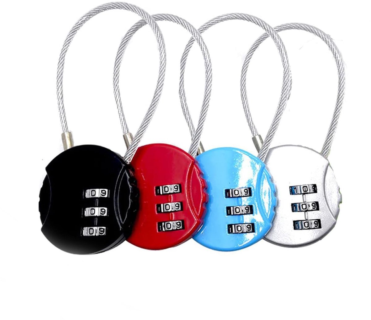 Solidchoice- Combinatiehangslot 4 Stuks - 3-Cijferig Hangslot - Beveiliging - Sleutelloze Hangsloten - Roestvrij Staal - Geschikt voor Kasten/Koffers