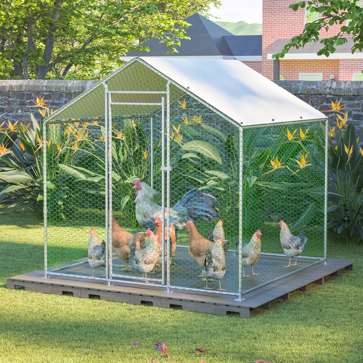 Dierenren - 2x2x2 m - Met Veiligheidsslot En PE Dakdoek - Metaal - Zilver