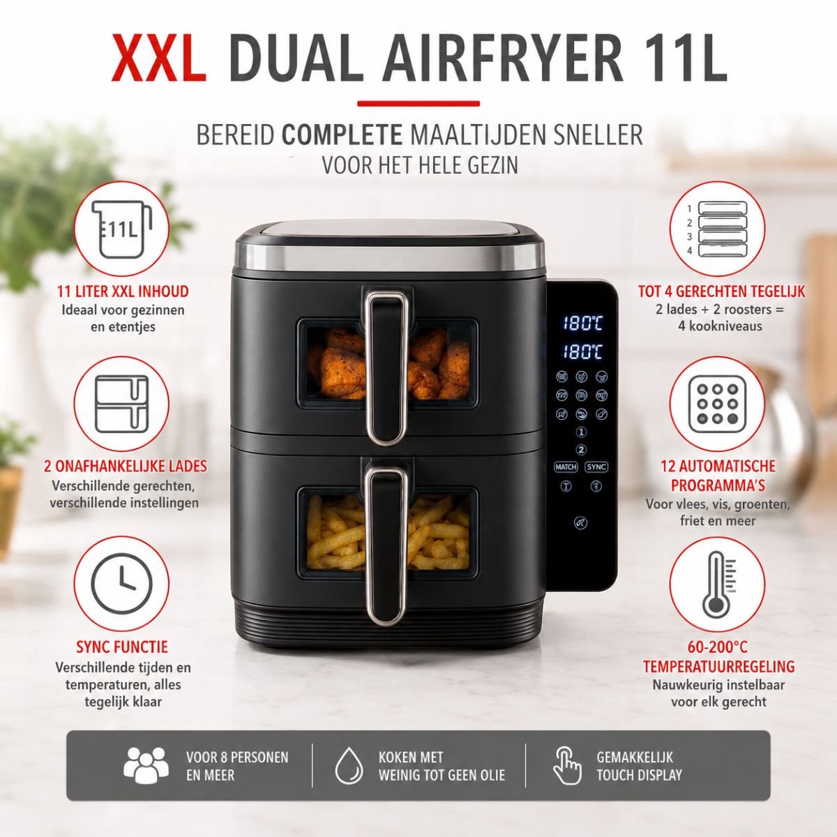 Alpina Airfryer XXL met 11L en Dubbele Lade - afbeelding 2