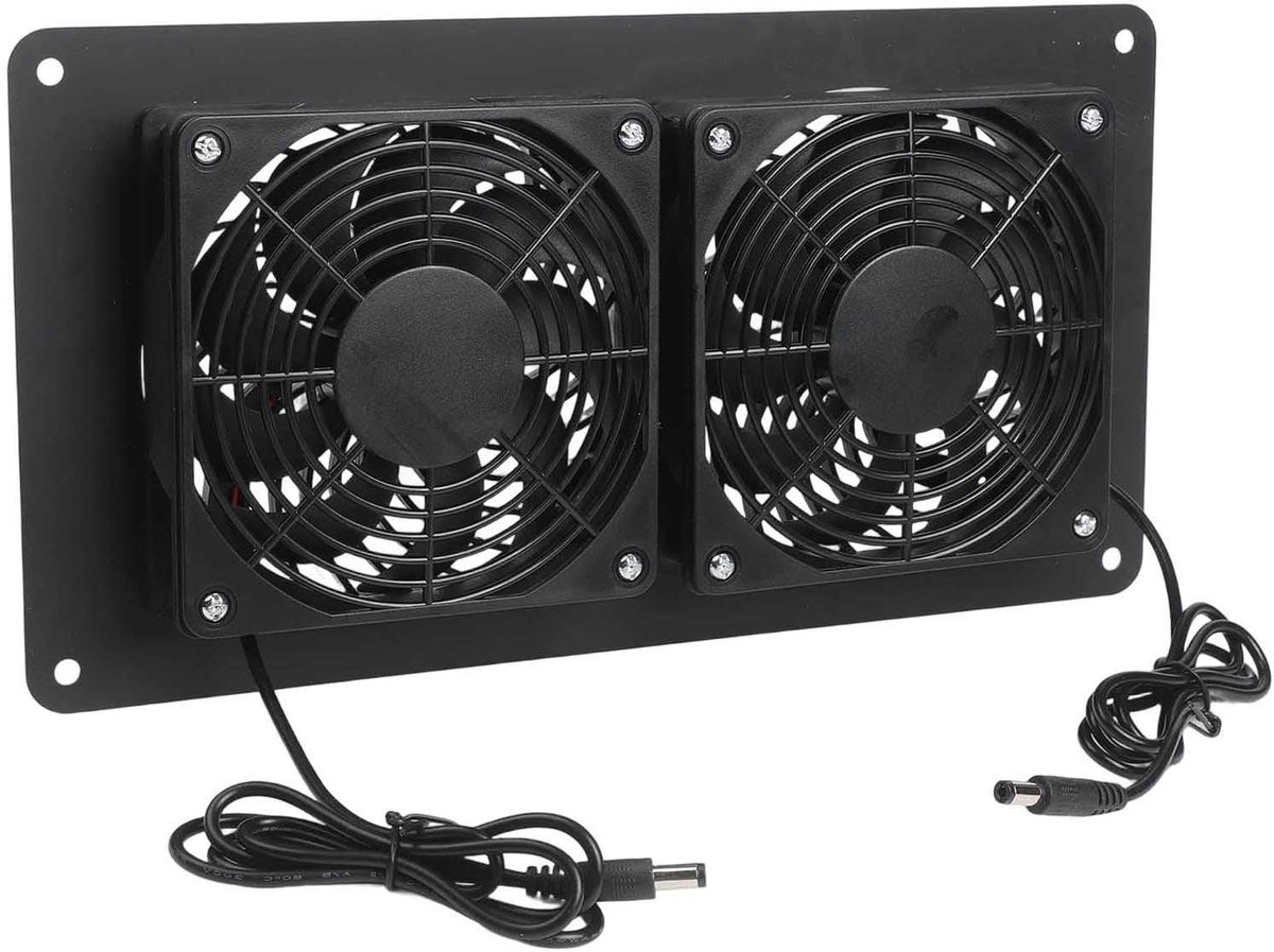 Zonnepaneel Ventilator - Dubbele Ventilatie - Efficiënte Koeling - IP65 Weerbestendig - 330x360mm - Zwart