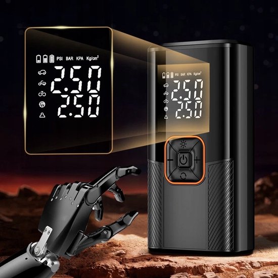 Draadloze Bandenpomp - Compressor - Luchtcompressor - 3000mAh Draadloos & Oplaadbaar - 10.3bar - Digitaal Display & Auto-stop - 4 Mondstukken Universeel - Compact & Incl. Tas - Voor Auto, Fiets & Bal — afbeelding 4