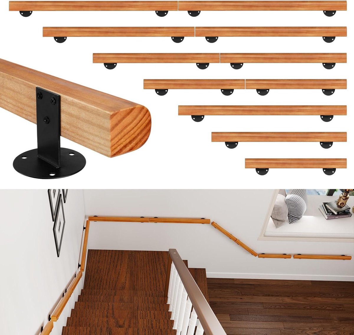 Houten Leuning - Trapsteun Wandsteun - Veilige Toegang - Natuurlijk Grenenhout - 100 cm - Houtkleur