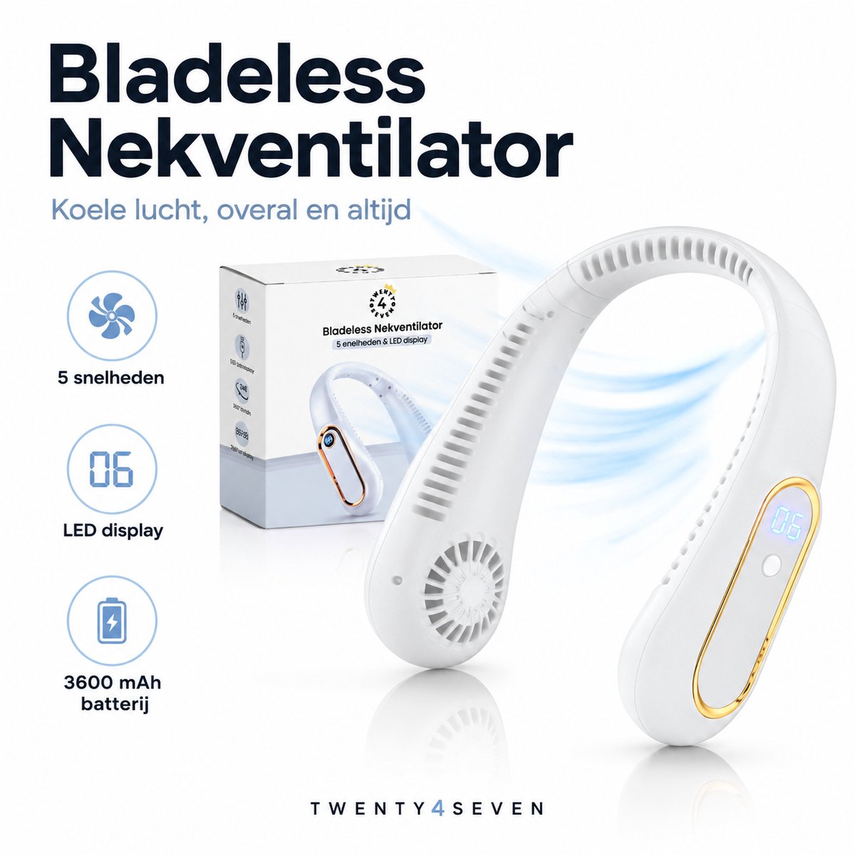 Twenty4seven® Bladeless Nek Ventilator - Draagbare Nekventilator met Koeling - Mini Nek Fan - Gezichtsventilator & Handventilator - Portable Neck Fan met 5 Standen — afbeelding 5