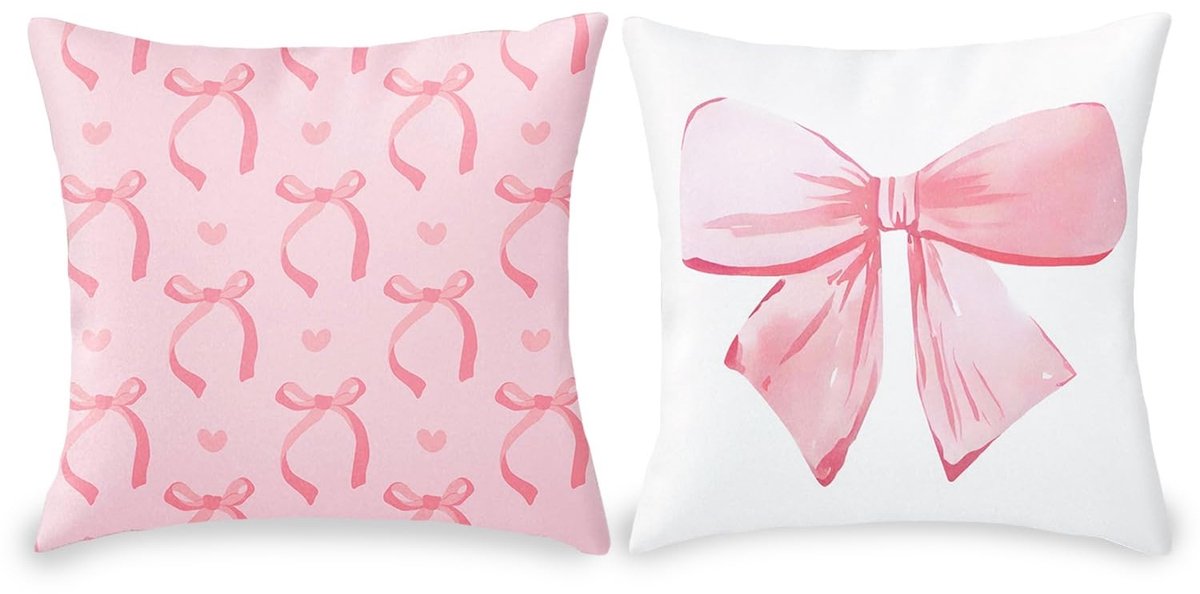 Dailygoods - Decoratieve Kussenslopen Set van 2 - Kokette Strik voor Meisjes Slaapkamer, 45 x 45 cm