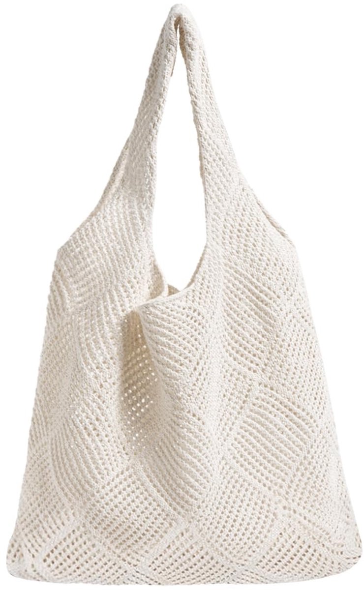 Dailygoods- Strandtas met gehaakt design - Opvouwbaar - Lichtgewicht - Ruime inhoud - Duurzaam polyester - Perfect voor vakantie - Schoudertas