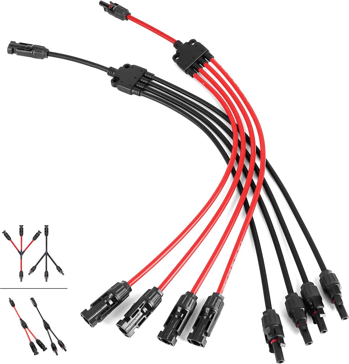 1 par de conectores en Y para cable solar, divisor en Y 1 par 6mm²/4mm²/2,5mm², conector fotovoltaico en Y MMMMF/FFFFM, cable ramificado tipo Y-4 para conexión en paralelo de paneles solares