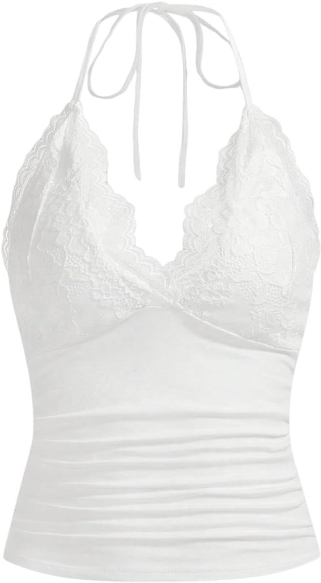 Y2k Camisole met bandjes voor dames, crop top, haltertop, met contrasterende kant
