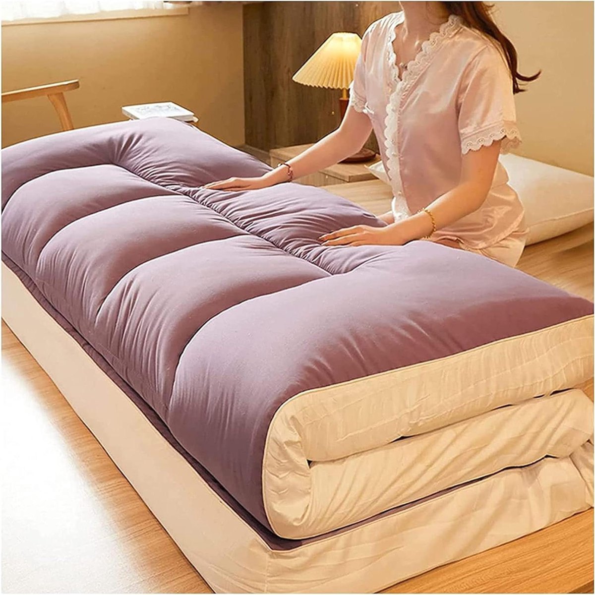Futon Matras - Vloermatras Tatami - Comfortabel Slapen - Ademend Huidvriendelijk - 180x200CM - Paars