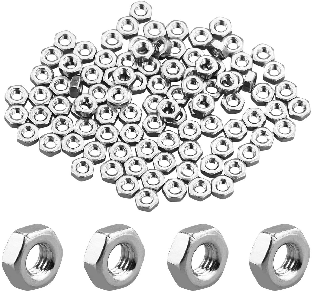 Zeskantmoeren, 100 stuks, 304 roestvrij stalen borgmoeren, schroefdraadinzetstukken zeskantmoeren, zelfborgende borgmoeren, roestvrij verzinkt moeren DIN934(M3)