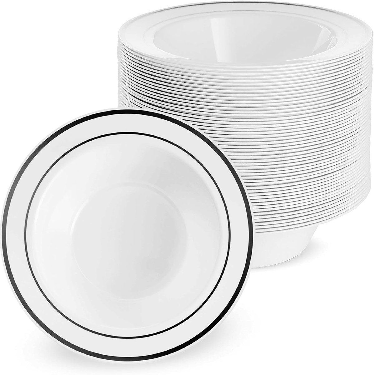 25 Witte Plastic Kommen met Schwarzem Rand (360 ml) voor Bruiloften, Verjaardagen, Doopfeesten, Kerstmis en Feesten - Stevig en Herbruikbaar