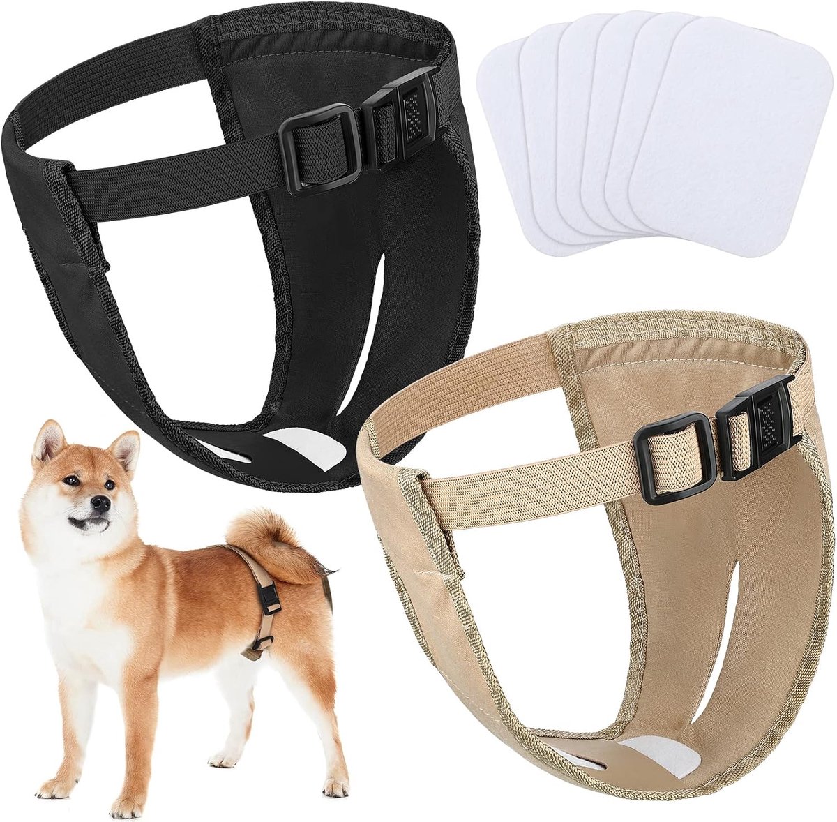 Luiers, wasbare beschermende slipjes, herbruikbare hondenbroekjes met 6 damesbinde, verstelbare beschermende broek voor vrouwelijke honden in loopsheid (L)