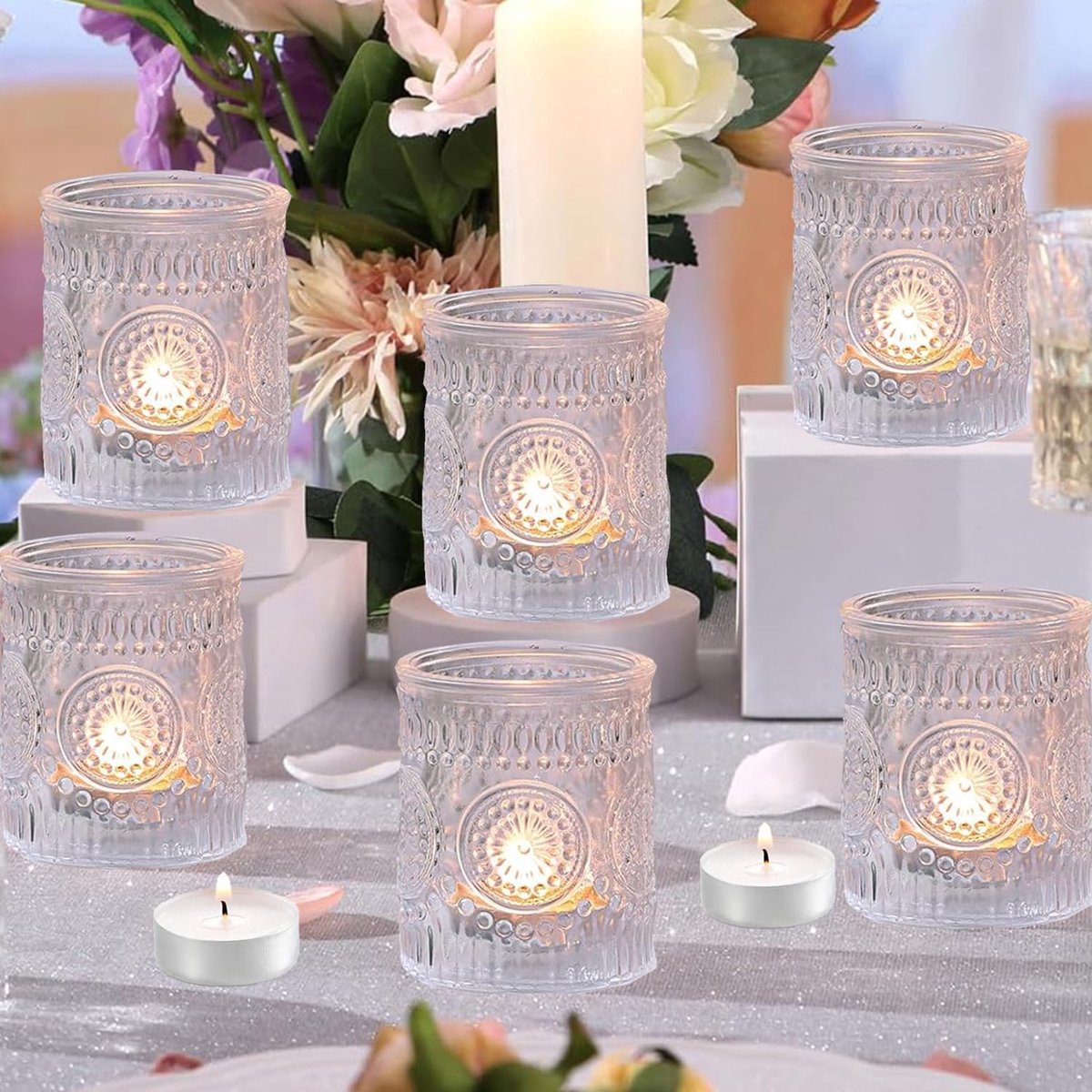 Votive Kaarsenhouders, 12 stuks glazen theelichtkaarsenhouders voor bruiloft, feest, woondecoratie (12, helder)