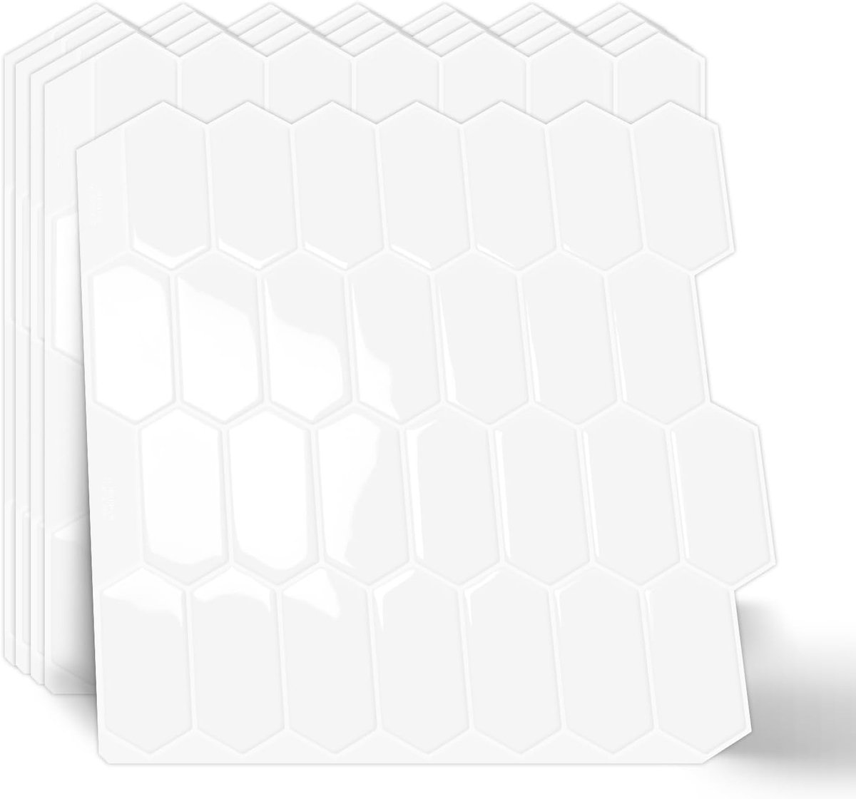 Tegelstickers, wit 3D-zelfklevende tegels, plaktegels,voor keuken, badkamer, wandtegels (10 vellen, 30,5x 30,5 cm) | 3D waterdichte zelfklevende wandtegelstok op achterwand voor keuken, badkamer, open haard, camper (wit, 30 x 30 cm)