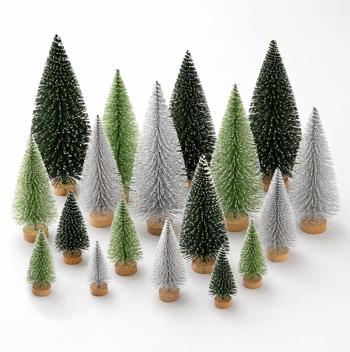Mini Kunst, Miniatuur Kunstkerstboom met Sneeuw voor Tafeldecoratie, DIY, Etalage of Modelbouw - 18 Stuks