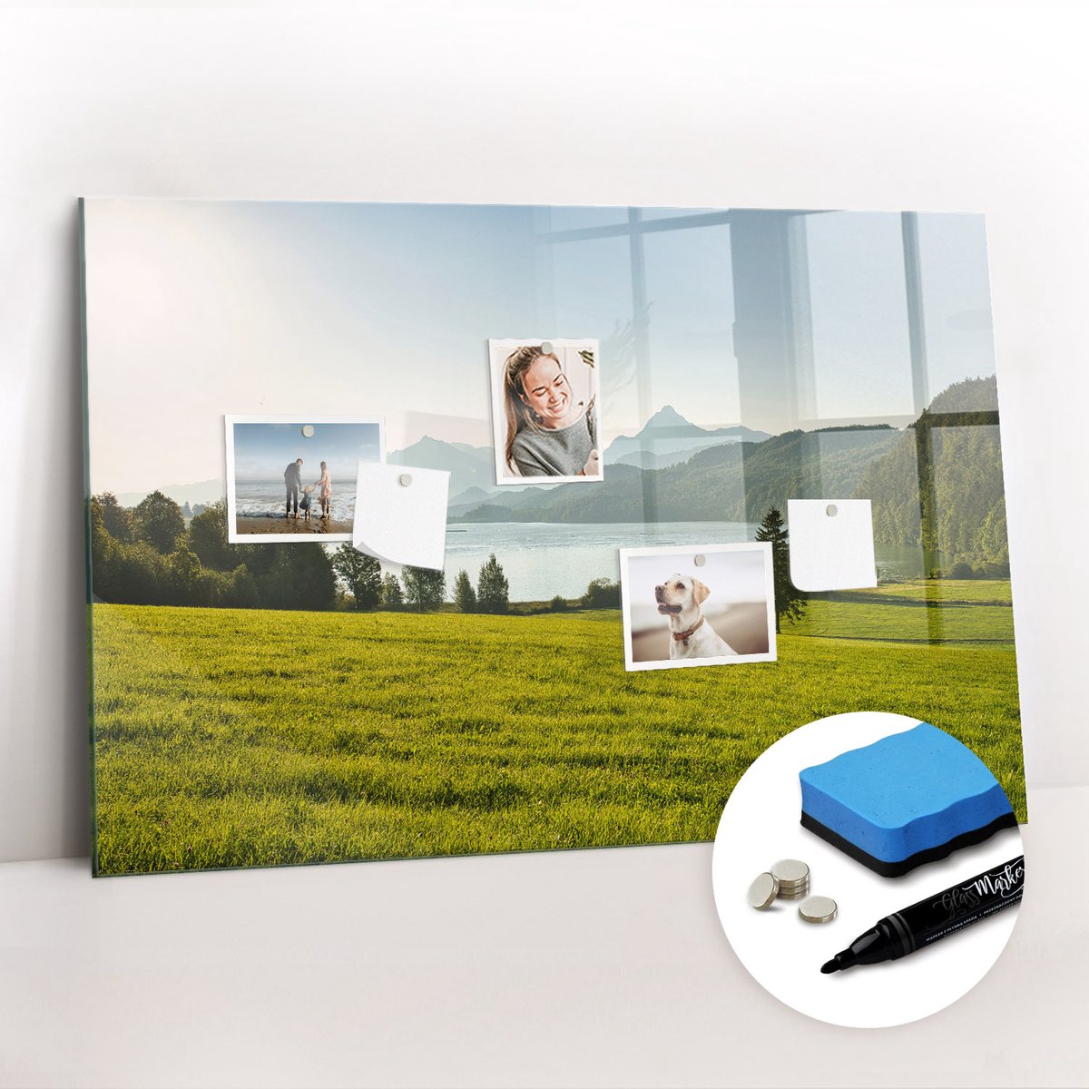 Tulup Whitebord - Bergveld - 90 x 60 cm - Groente Magneetbord Muur - Gratis 5 Sterke Magneten + Whiteboard Marker & Wisser - Moderne Wanddecoratie - Magnetisch Memobord - Planning Muur