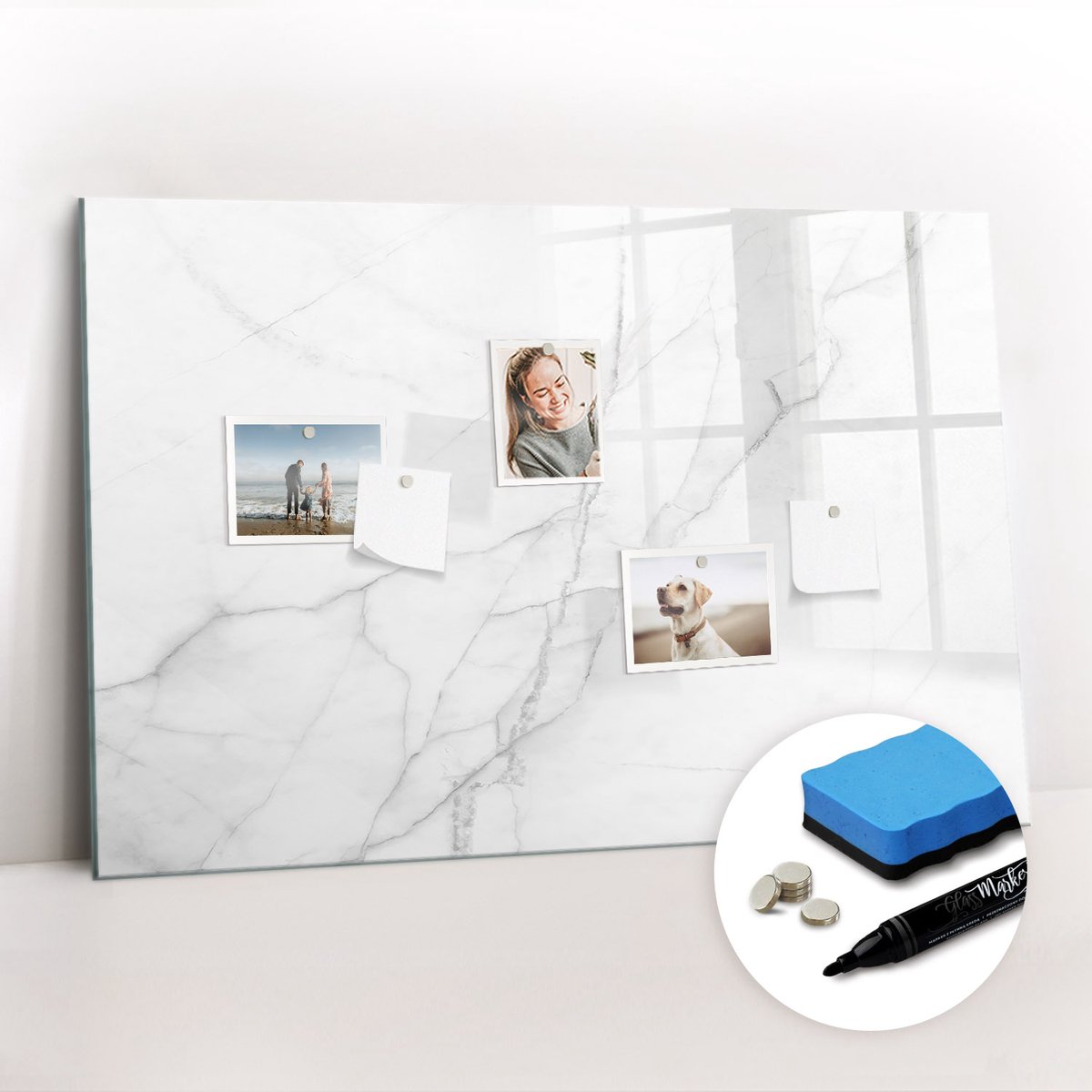 Tulup Whitebord - Decoratief licht marmer - 90 x 60 cm - Wit Magnet Board - Gratis 5 Sterke Magneten + Whiteboard Marker & Wisser - Scandinavisch Design Bord - Memo Bord - Planning Muur