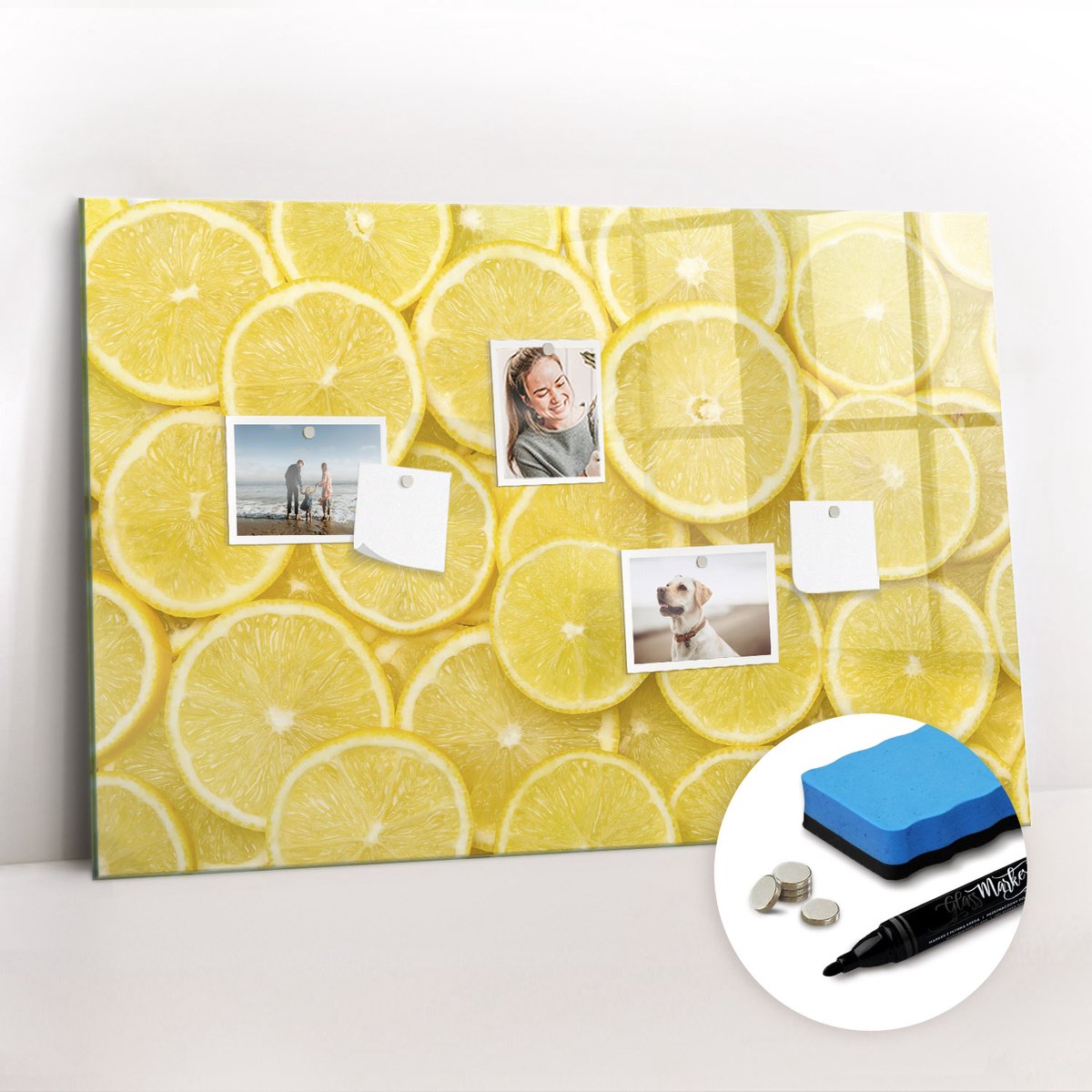 Tulup Whitebord - Citroenschijfjes - 90 x 60 cm - Geel Magnetic Board - Gratis 5 Sterke Magneten + Whiteboard Marker & Wisser - Stylish Memo Board - Magneetbord Rechthoekig - Planning Muur