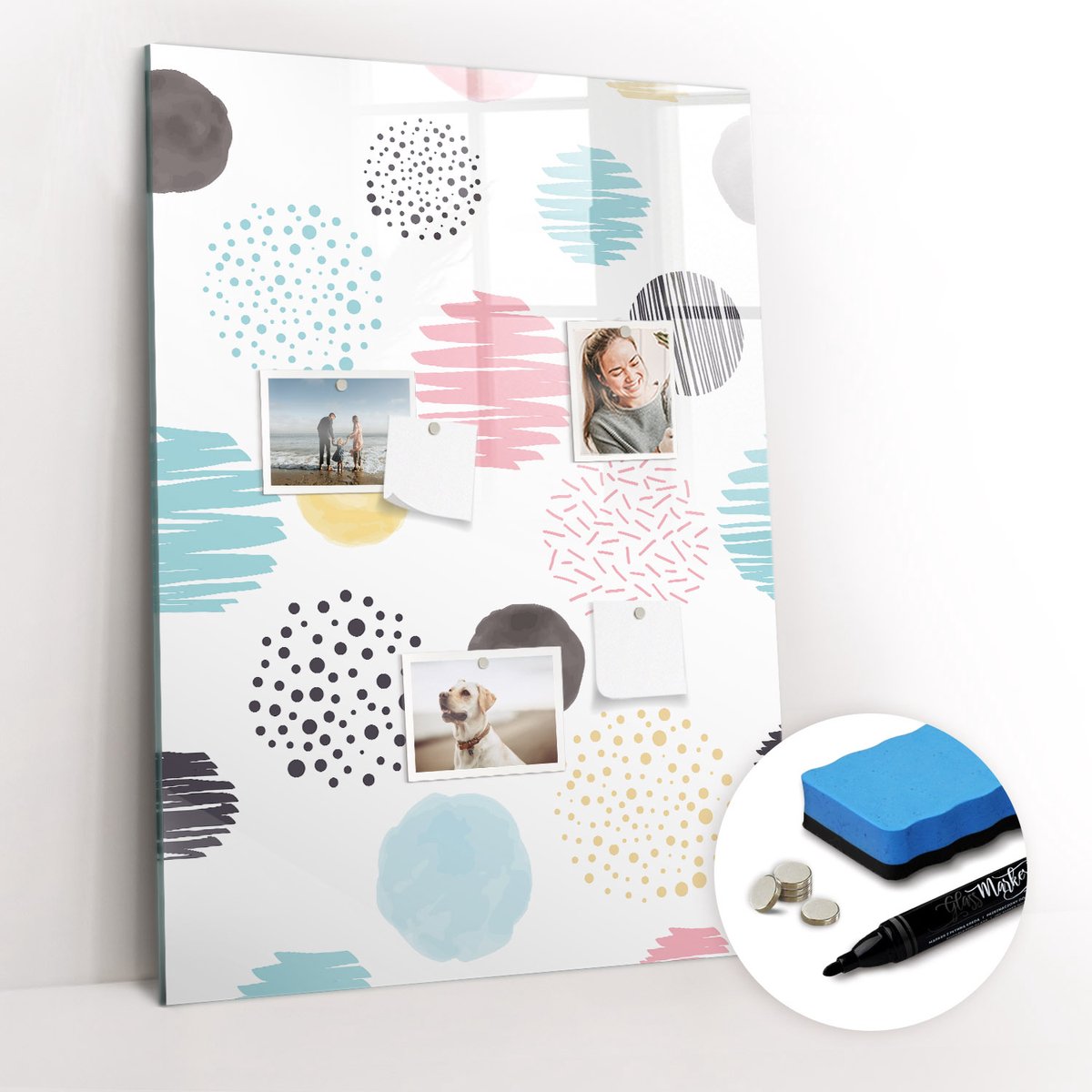 Tulup Whitebord - Kleurrijke cirkels - 70 x 100 cm - Veelkleurig Magnet Board - Gratis 5 Sterke Magneten + Whiteboard Marker & Wisser - Interieur Accessoires Kantoor - Memobord Keuken - Productiviteit Tools