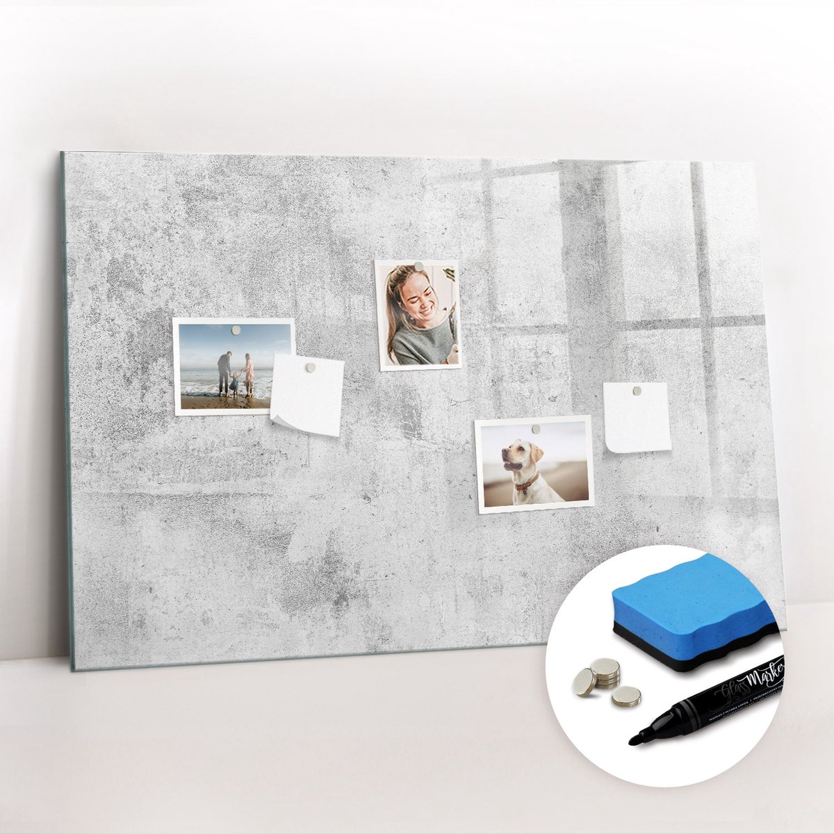 Tulup Whitebord - Betonnen muur - 90 x 60 cm - Grijs Memo Magneetbord - Gratis 5 Sterke Magneten + Whiteboard Marker & Wisser - Decoratief Magnetisch Bord - Magnetisch Bord Kind - Ideeënbord Thuiswerkplek