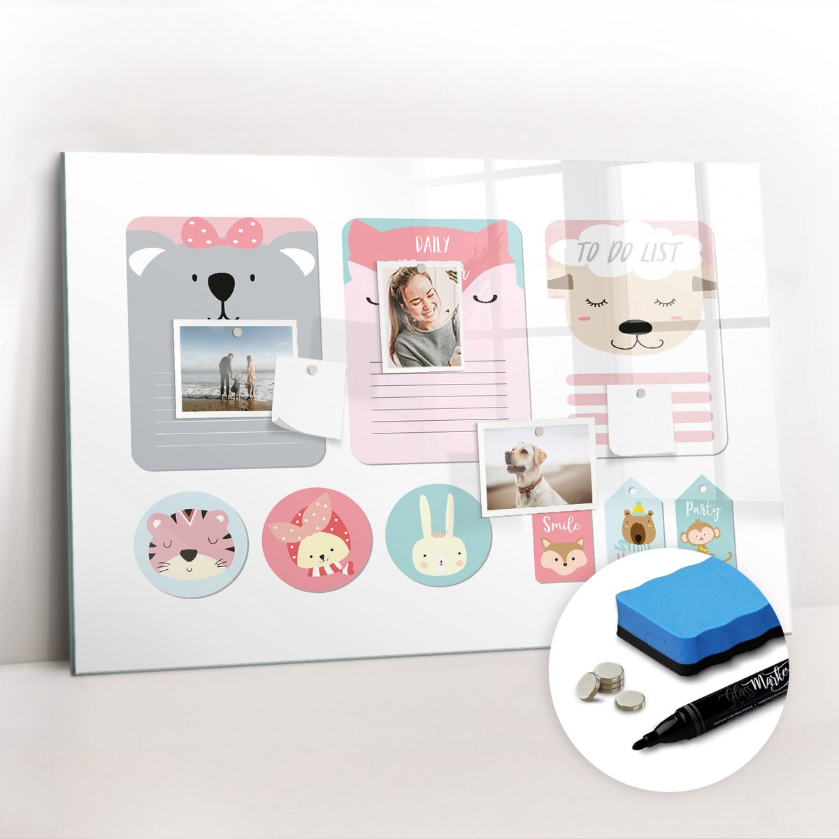 Tulup Whitebord - Fijne bladwijzers - 90 x 60 cm - Veelkleurig Memobord Magnetisch - Gratis 5 Sterke Magneten + Whiteboard Marker & Wisser - Decoratief Magnetisch Bord - Magneetbord Keuken - Ideeënbord Thuiswerkplek