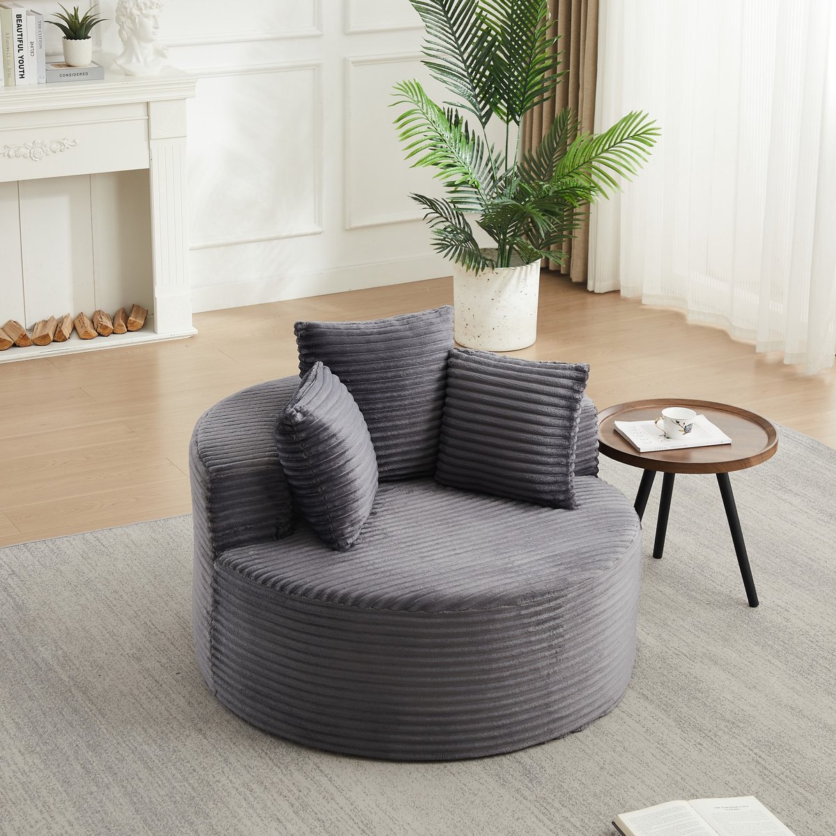 Sweiko Zitzak - Fauteuil - Eenzitsbank - Corduroy - Diameter 110 cm - 3 kussens - Grijs (geen montage nodig)