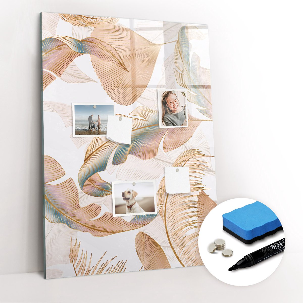 Tulup Whitebord - Vogelverenpatroon - 70 x 100 cm - Veelkleurig Magnetisch Bord Kind - Gratis 5 Sterke Magneten + Whiteboard Marker & Wisser - Stylish Memo Board - Memo Bord - Organiseer Je Bureau