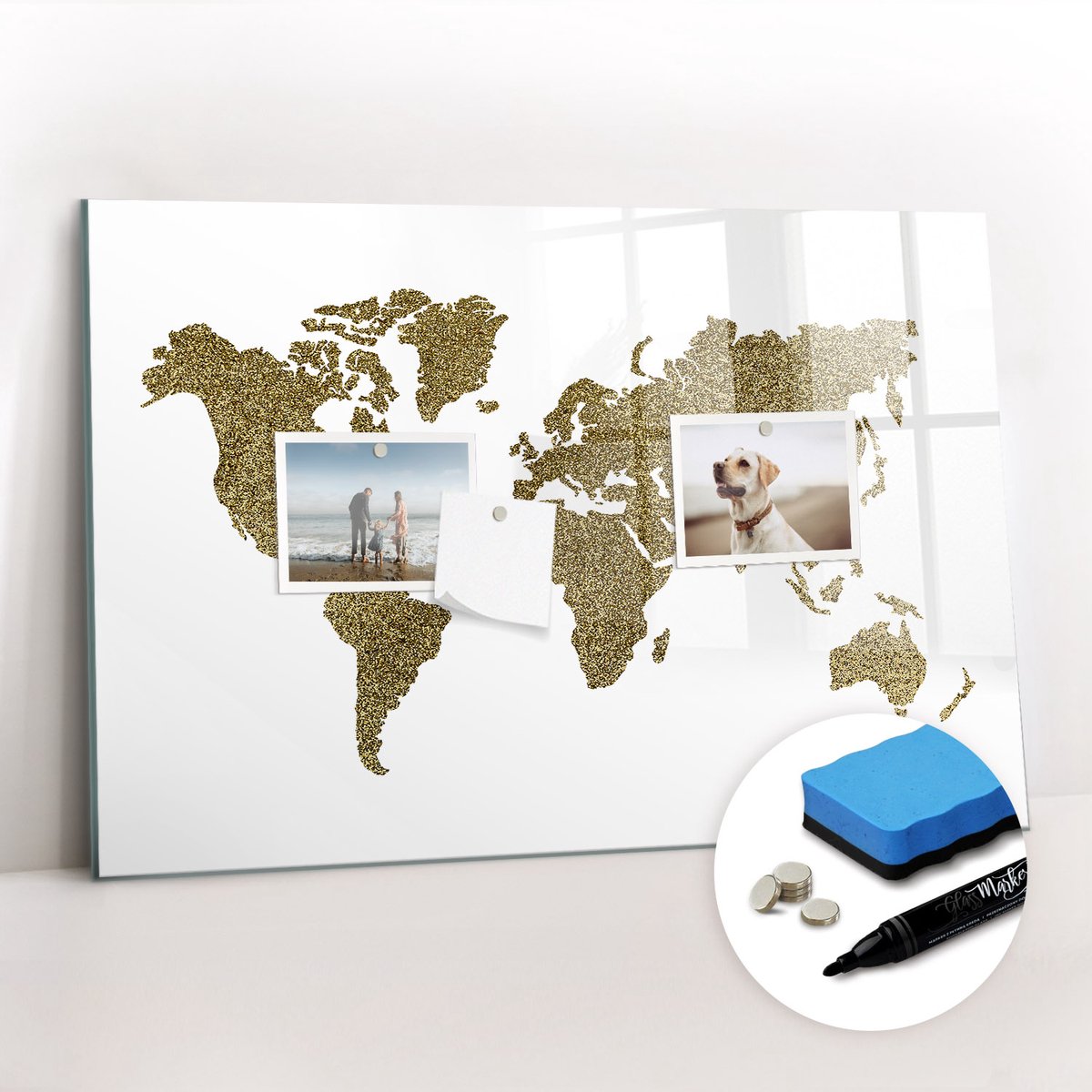 Tulup Whitebord - Muuromtrek wereldkaart - 60 x 40 cm - Bruin Foto Magneetbord - Gratis 5 Sterke Magneten + Whiteboard Marker & Wisser - Stylish Memo Board - Magnetisch Memobord - Notitiebord Werkplek