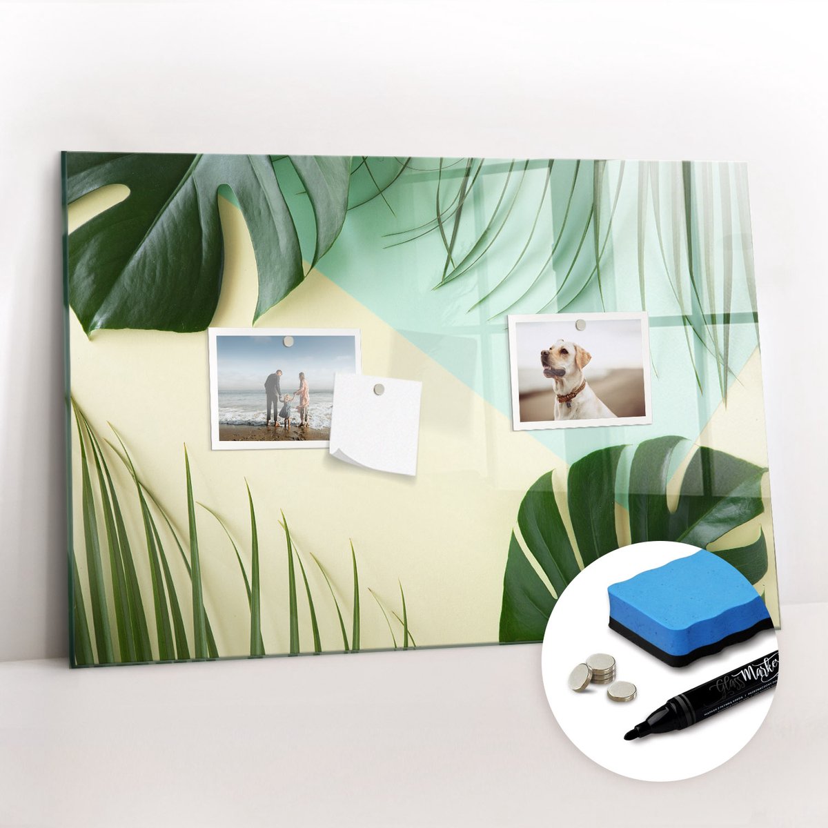Tulup Whitebord - Exotische monstera-bladeren - 60 x 40 cm - Groente Magnetisch Memobord - Gratis 5 Sterke Magneten + Whiteboard Marker & Wisser - Stylish Memo Board - Magneetbord Foto - Notitiebord Werkplek