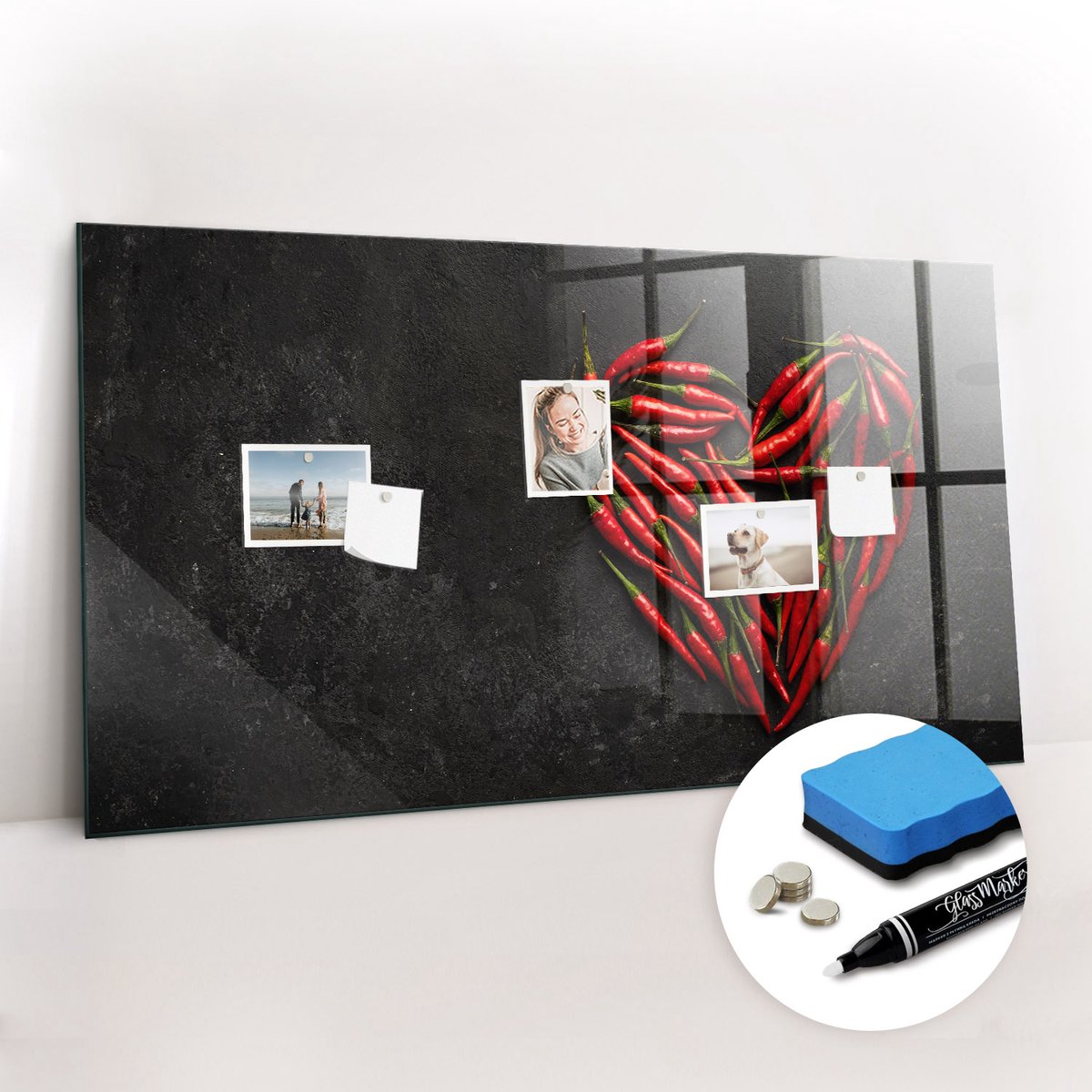 Tulup Whitebord - paprikaharten - 120 x 60 cm - Rood Magneetbord Muur - Gratis 5 Sterke Magneten + Whiteboard Marker & Wisser - Scandinavisch Design Bord - Magneetbord Rechthoekig - Notitiebord Werkplek
