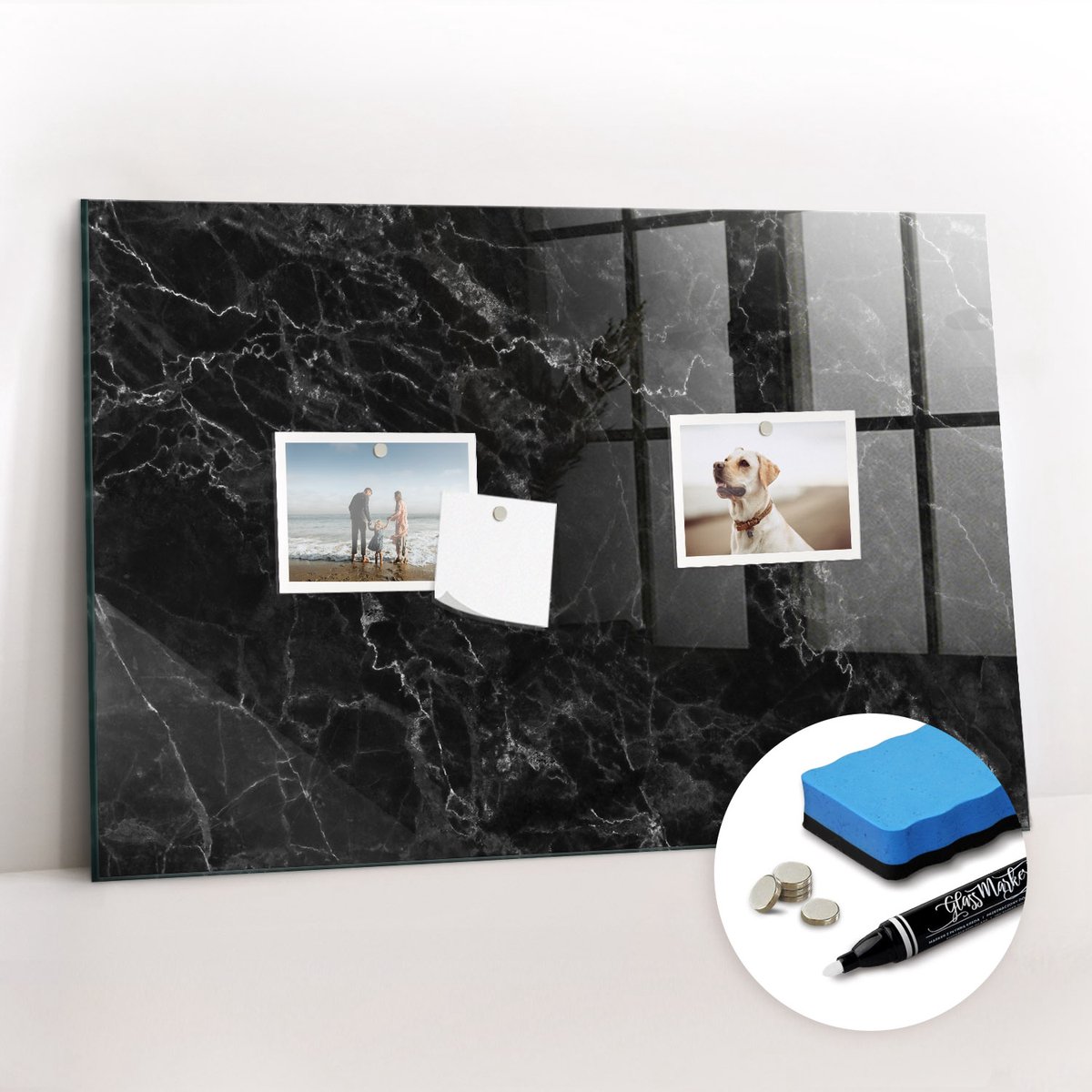 Tulup Whitebord - Donker marmer - 60 x 40 cm - Zwart Magnetisch Bord - Gratis 5 Sterke Magneten + Whiteboard Marker & Wisser - Scandinavisch Design Bord - Magneetbord Muur - Planning Muur