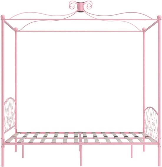 Hemelbedframe Metaal - Hemelbed Frame - Slaapkamer Aankleden - Met Gordijnframe - 90x200 cm - Wit — afbeelding 2