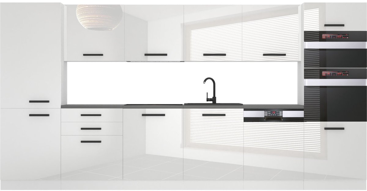 BELINI Keukenblok NAOMI - Keukenmeubel Set 360 cm Wit Hoogglans met Werkbladen - Boven- en Onderkasten