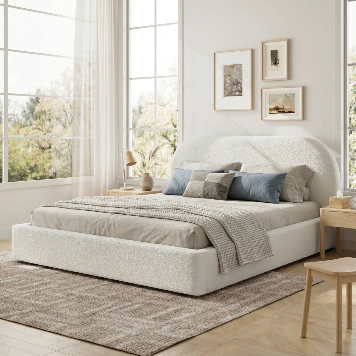 Bouclé Polsterbed Doppelbett 180 x 200cm - Beige - 3-Persoons