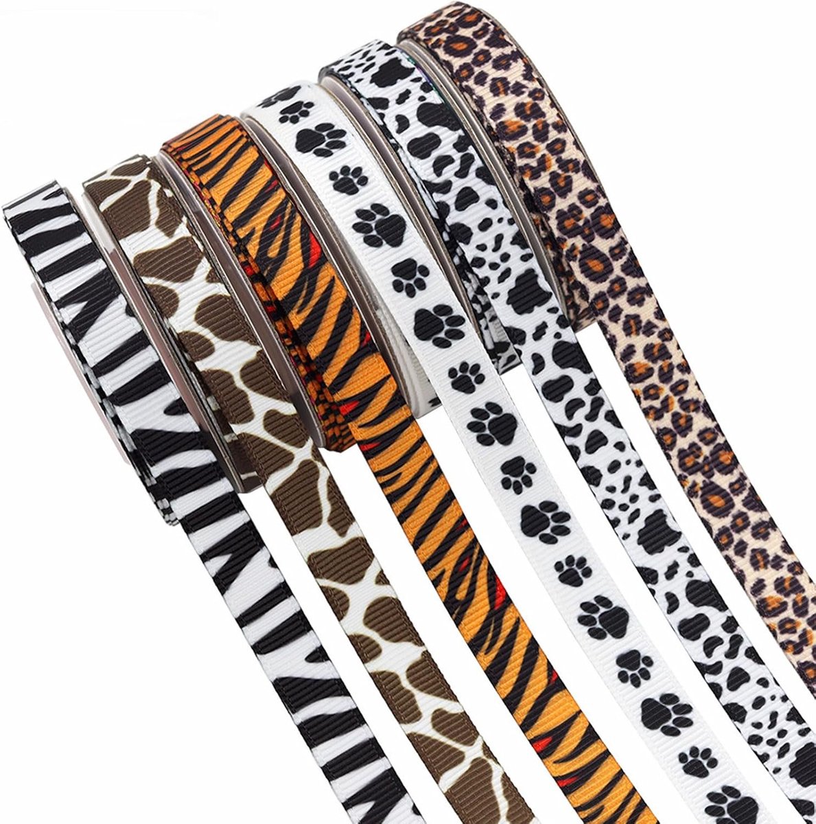lint, 6 rollen 30 meter jungle dier lint set koe zebra luipaard print decoratief grosgrain satijnen lint voor knutselen geschenken cadeau verpakking