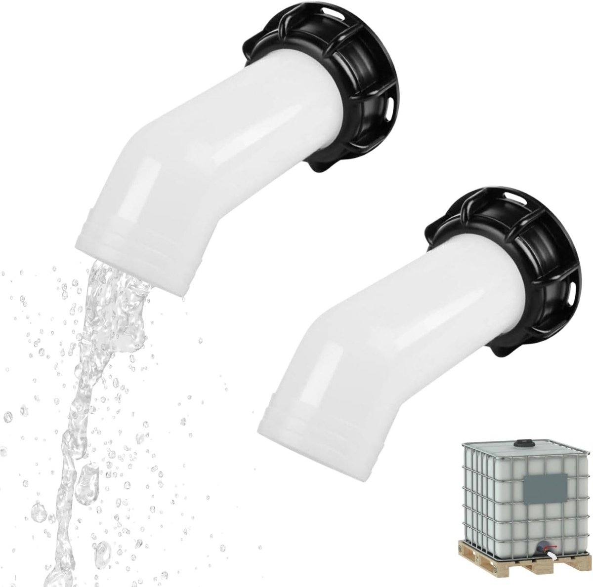 1000 liter waterreservoir, IBC-uitloopkraan, voor IBC-tank, regenton, waterreservoir (S60 x 6 grove schroefdraad), 2 stuks